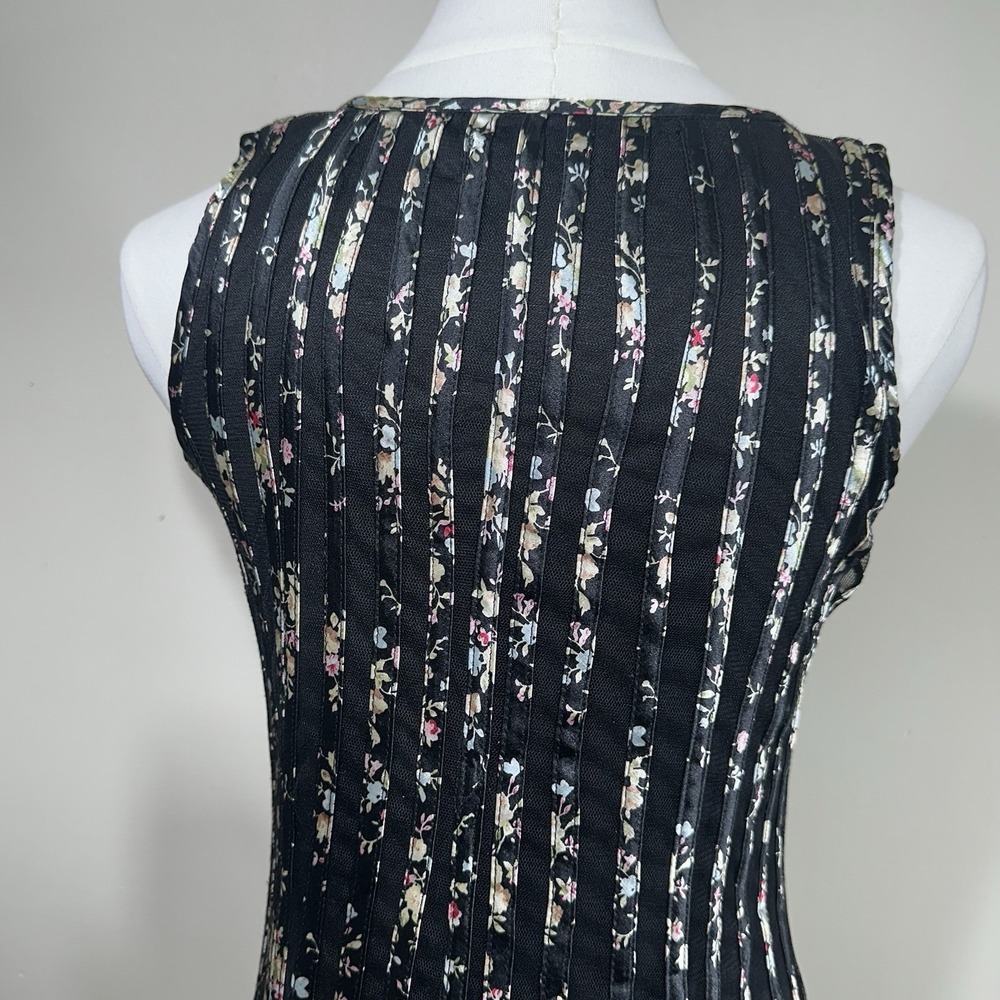 QED London Mini Dress Womens S Black‎ Floral Mesh Panelled Sleeveless Fit Flare - Picture 9 of 11